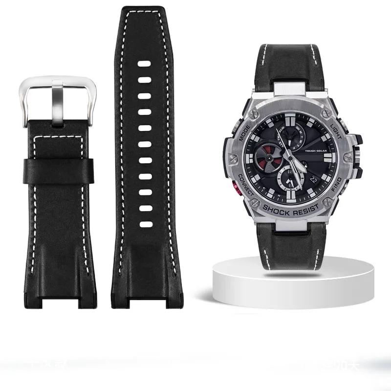 Ремешок для часов Casio GST-S100G / S110 / S130L / W100G / W110 / 210B / 400G / 410 / Браслет 26*14 мм Мужской кожаный ремешок