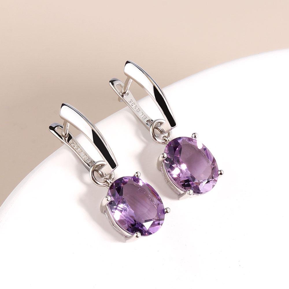 100% Natural Brazil Amethyst Oval 10* 12mm Gemstone Earrings 925 Sterling Silver Simple Design Fine Jewelry for Women Gift