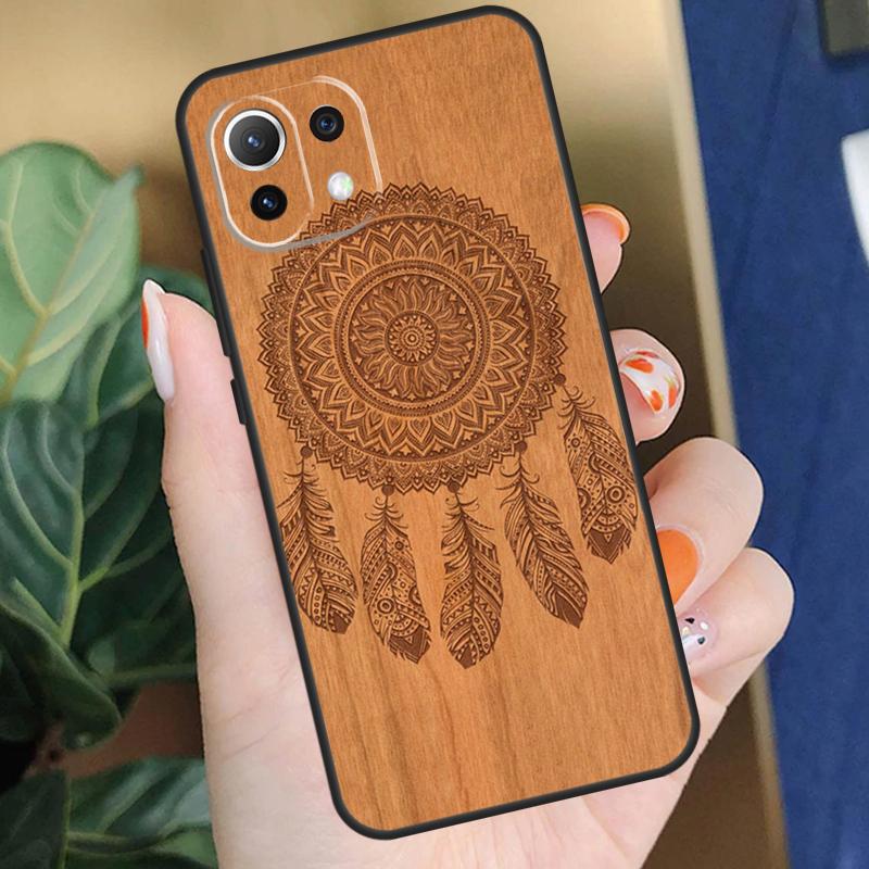 Деревянный чехол с цветочной мандалой для Xiaomi 15 14 Ultra 13T 14T 15T Pro 17 Pro Max POCO F8 F7 F5 F6 X5 X6 X7 Pro Чехол