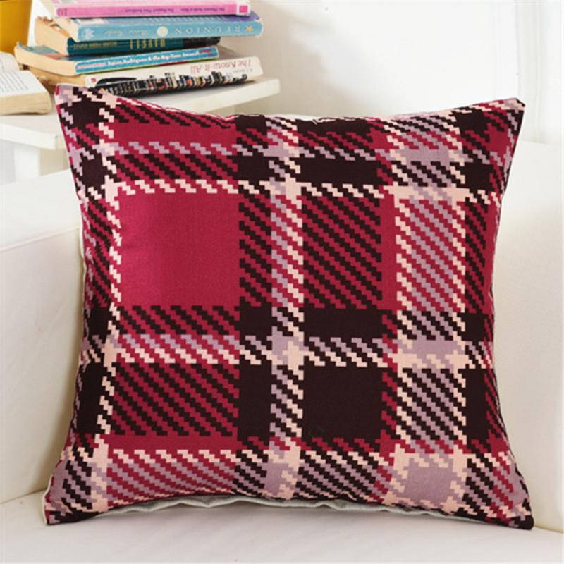 45x45cm Classical Geometric Plaid Cushion Cover Cotton Linen Home Living Room Bedroom Throw Pillow Case
