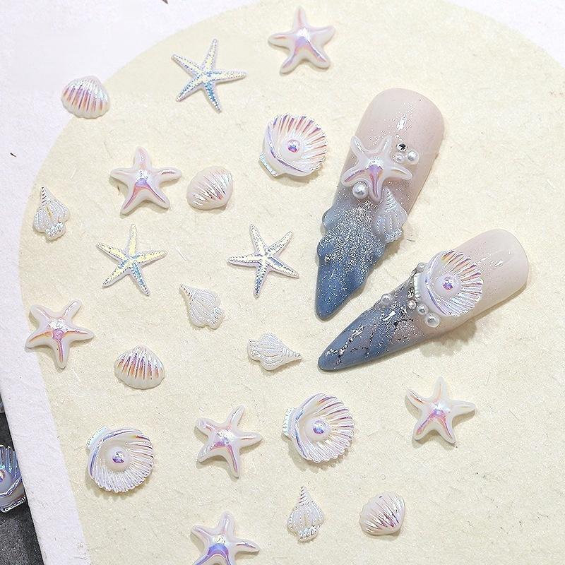 50Pcs Ocean Theme Nail Art Charms Mixed Starfish Seashell Decor Kit For Diy Manicure Nail Art Decor Accessories