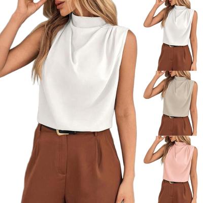 Женский модный повседневный топ с драпировкой, маленьким вырезом горловины, однотонный, без рукавов