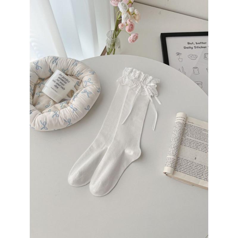 Lolita Princess Stockings, Lace Trim Stockings, Calf Stockings, Cute Girls, Summer Bow Stockings, Long Stockings, Pile Stockings