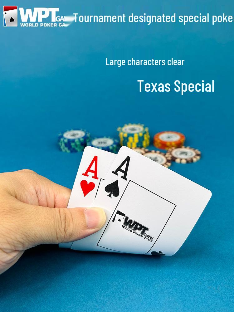 Водонепроницаемые игральные карты WPT Texas Hold'em Poker, крупный шрифт, матовый ПВХ - Прочные, устойчивые к сгибанию, с возможностью персонализации