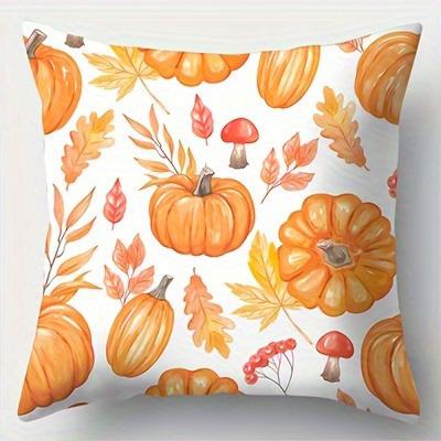 Home Decor Autumn Pumpkins With Bow Print Pillow Covers Pattern Cushion Cover Suitable For Sofa Bedroom Car Pillow Cover