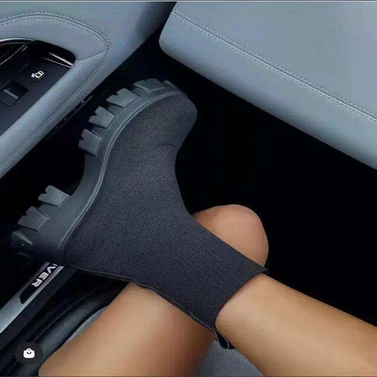 Осень-зима Новые пары носков обувь женская на толстой подошве повседневные большие размеры сетчатые красные вязаные короткие ботинки женские botas de mujer