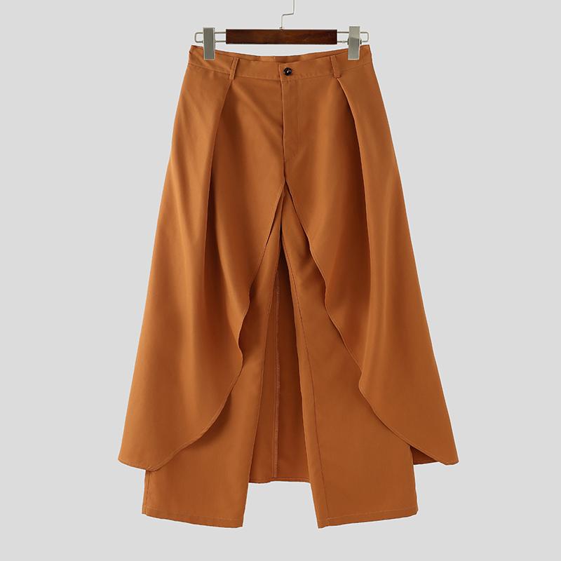 INCERUN Мужские повседневные свободные длинные прямые брюки с застежкой-молнией и высокой талией