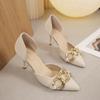 Women's Stiletto Heels Spring New Pointed Toe Large Metal Chain Shallow Hollow Breathable Single Shoes