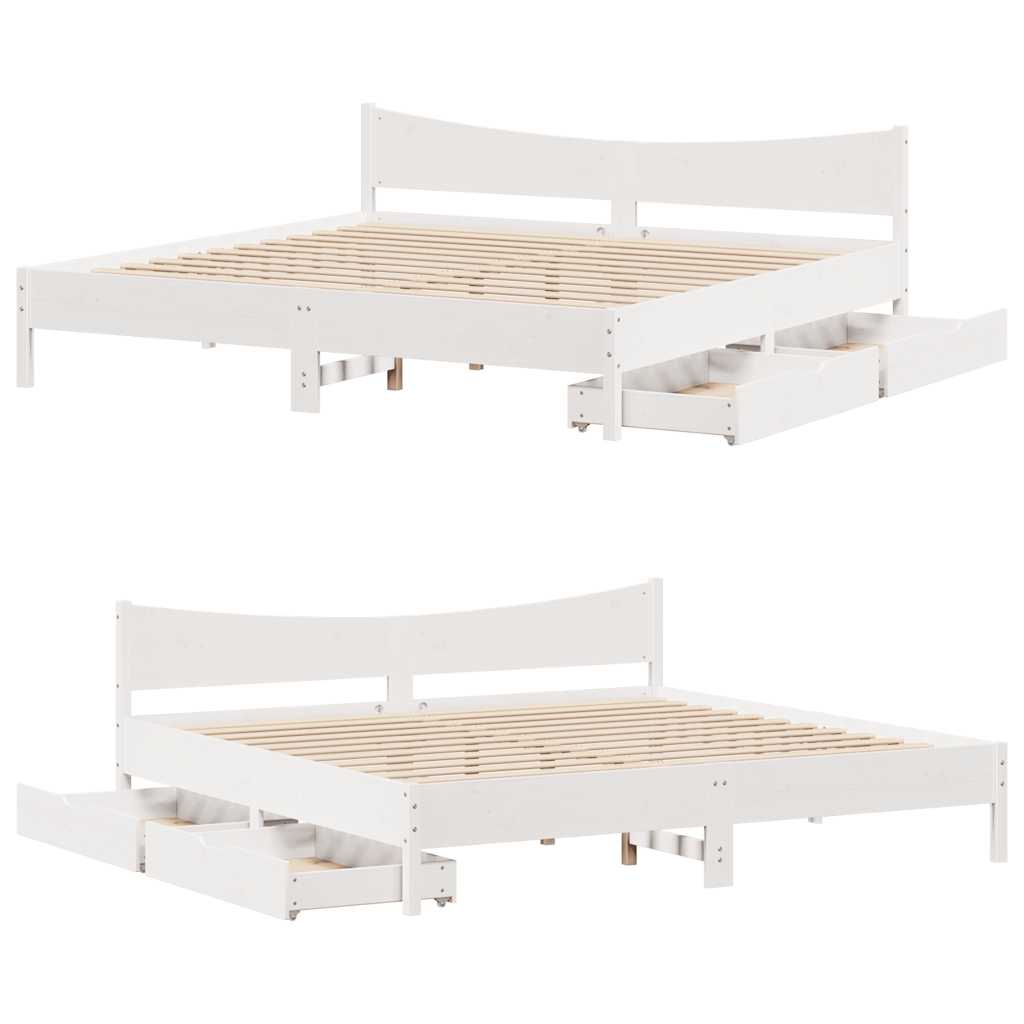 Solid Wood Bed with Drawers White 180x200 cm Pine