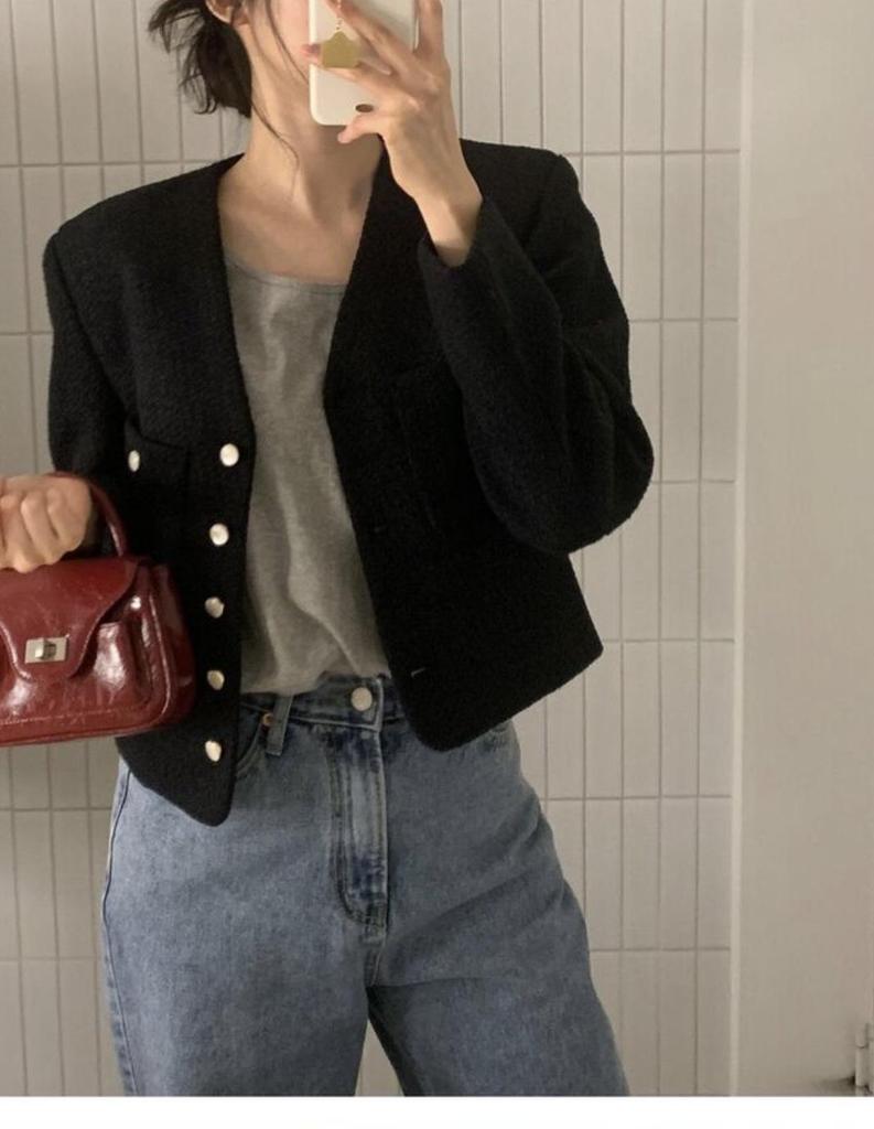 Elegant Korean Autumn/Winter Fashion: High-End Short Shoulder Long-Sleeve Women's Jacket