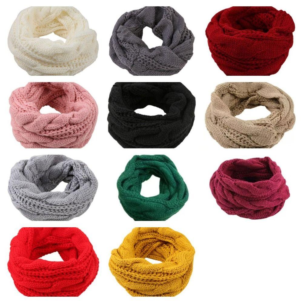 Solid Color Knitted Scarf Neck Wraps Warm Scarves Simple Wool Bib Women