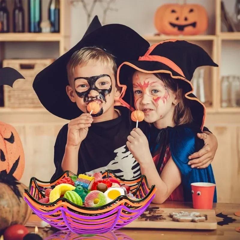 Halloween Spider Web Fruit Plate Drain Basket Festival Atmosphere Cartoon Candy Box Home Decorations Trick Or Treat Supplies