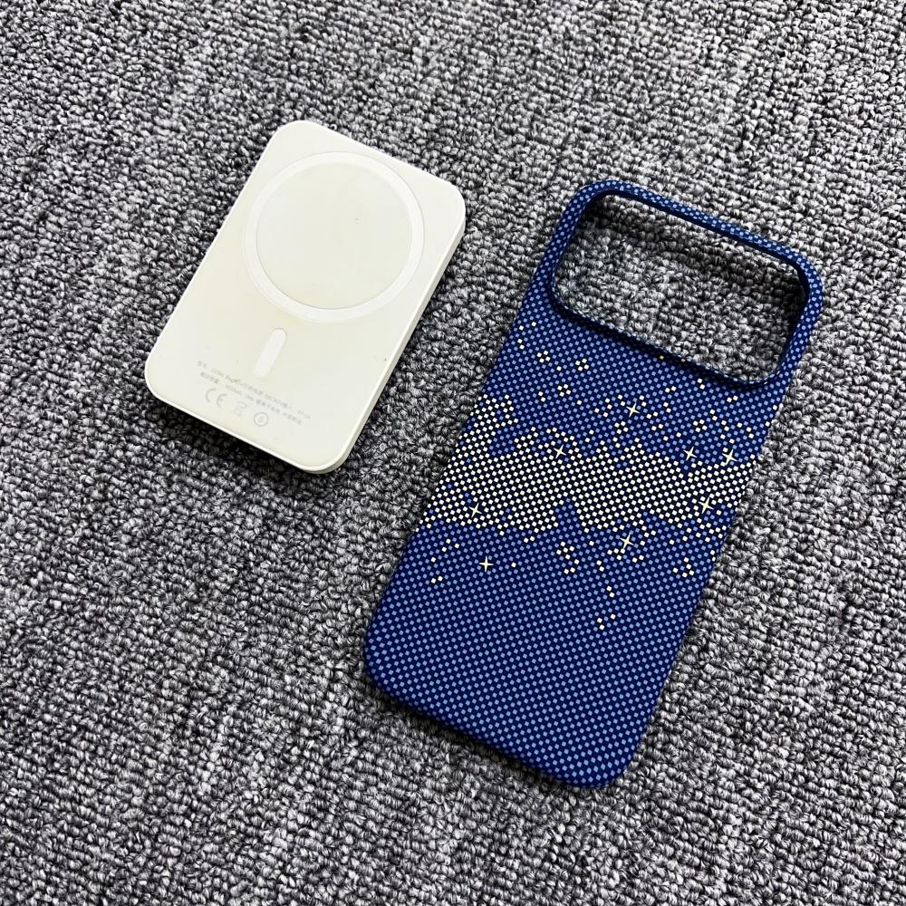 Полупрозрачный корпус из ПК с карбоновой вставкой и текстурой «Звездное небо» для Magsafe чехла для iPhone 17 Air 16 15 14 Plus 13 12 Pro Max