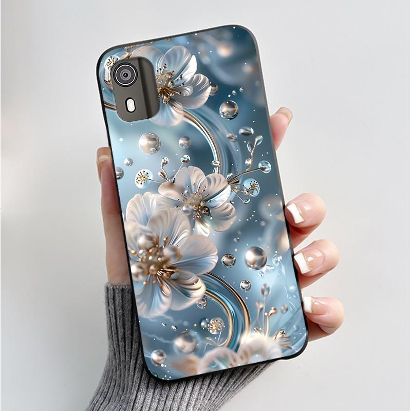For Nokia C02 C12 C12+ Plus Case Luxury Butterfly Flower Black Soft Silicone TPU Phone Case For NOKIA C12 Pro Back Cover Casing
