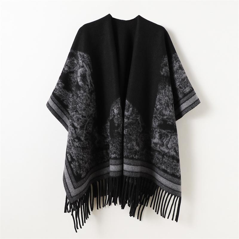 European And American Chain Retro Autumn And Winter Men'S And Women'S Double-Sided Shawl With Imitation Cashmere High-End Warm Fringed Scarf Cape