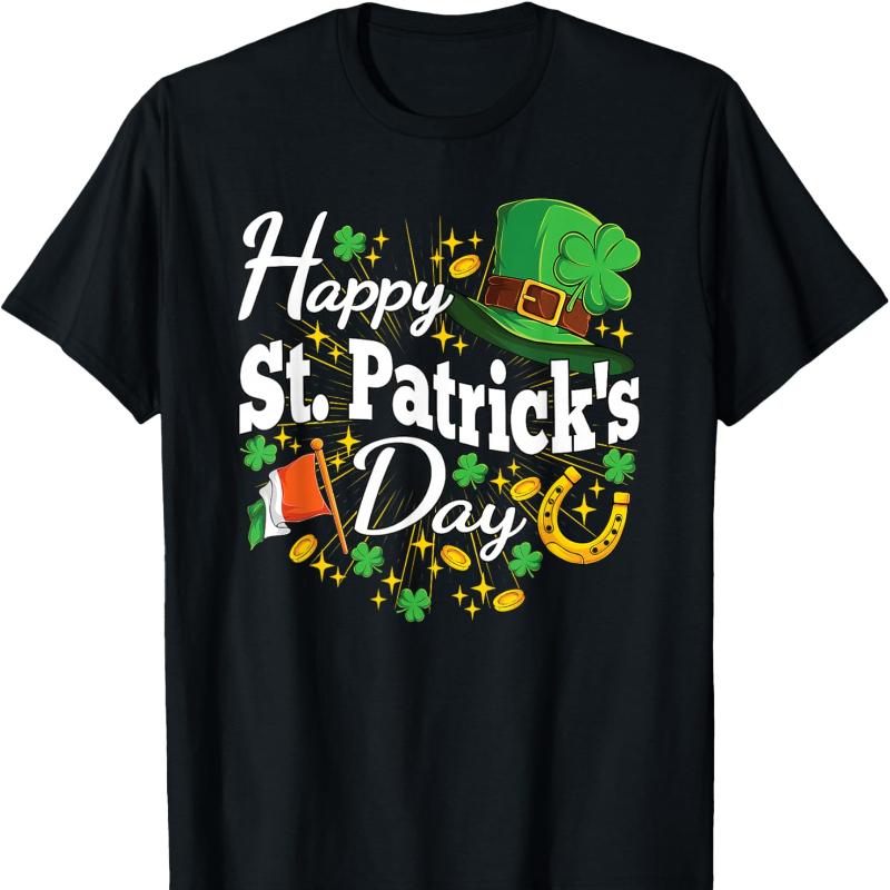 Happy St Patricks Day Shamrock Irish Men Women Crewneck T-Shirt Regular Short Sleeve Fashion Casual Style Adult Streetwear