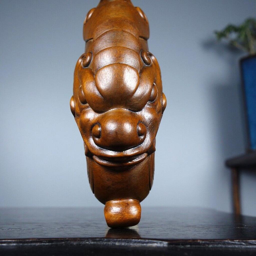 Chinese Boxwood Wood Carved Exquisite Dragon Phoenix Statue Wooden Figurines Art