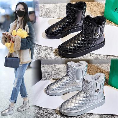 Зимние женские сапоги из натуральной шерсти, новинка, полусапоги-локомотивы, хлопковые сапоги от снега, водонепроницаемые, с глубоким вырезом, кожаные женские ботинки, тренд