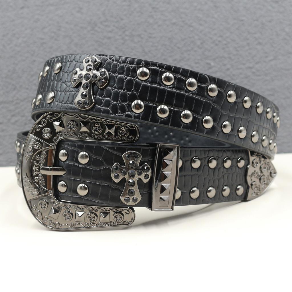 Cross Personality Trend Design Style Belt Men and Women Universal Metal Belt Hip Hop Punk Rivets Cool