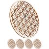 DANNY LIB Wood Coasters, Flower of Life Design, Set of 5, Stylish Wooden Coasters with Sacred Geometry Design, Asian Kitchen and Bar Decor