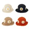 Crochet Flower Bucket Hat for Woman Breathable Multi-color Weaving Wide Brim Bucket Hat Adult Teens Summer Fisherman Cap
