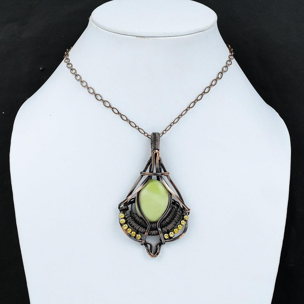 Serpentine Pendant Copper Wire Wrapped Gemstone Pendant Serpentine Copper Jewelry Handmade Pendant Amazing Wire Wrapped Jewelry Gift For Him