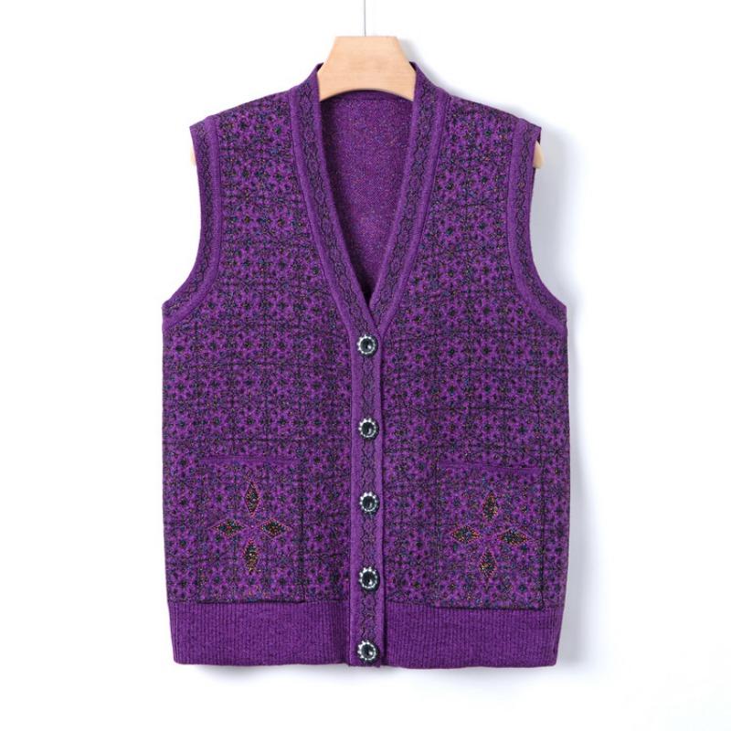New Mother's Autumn Vest Jacket Medium and Old Knitted Sweater Vest Casual Grandma Autumn Top