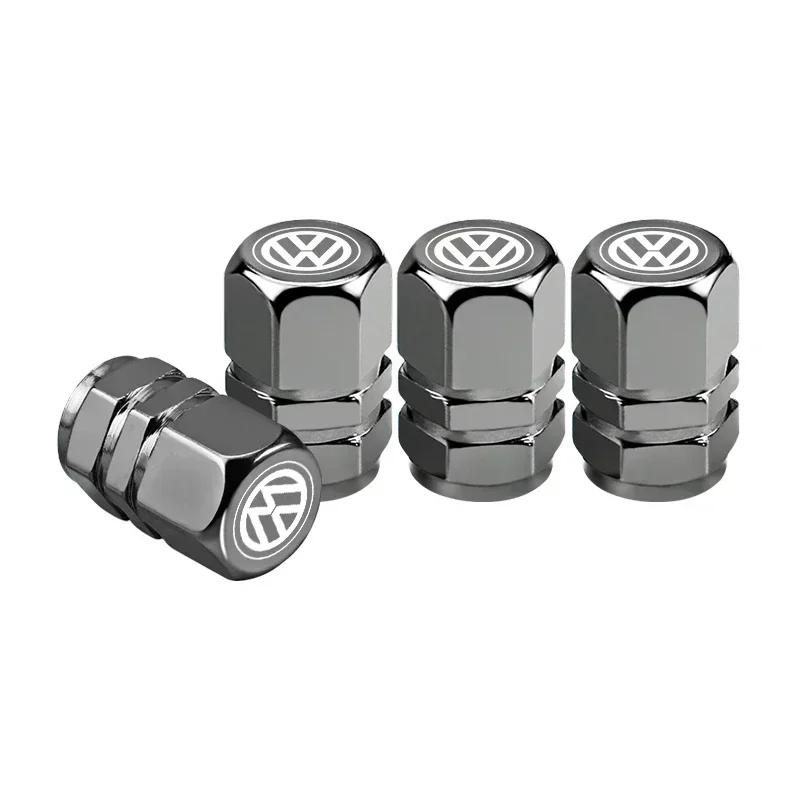 4Pcs Volkswagen Car Valve Stem Cover Metal Dustproof Cap For VW Atlas Jetta Touareg Variant Golf Polo GTI Taos Nivus Passat CC GB31