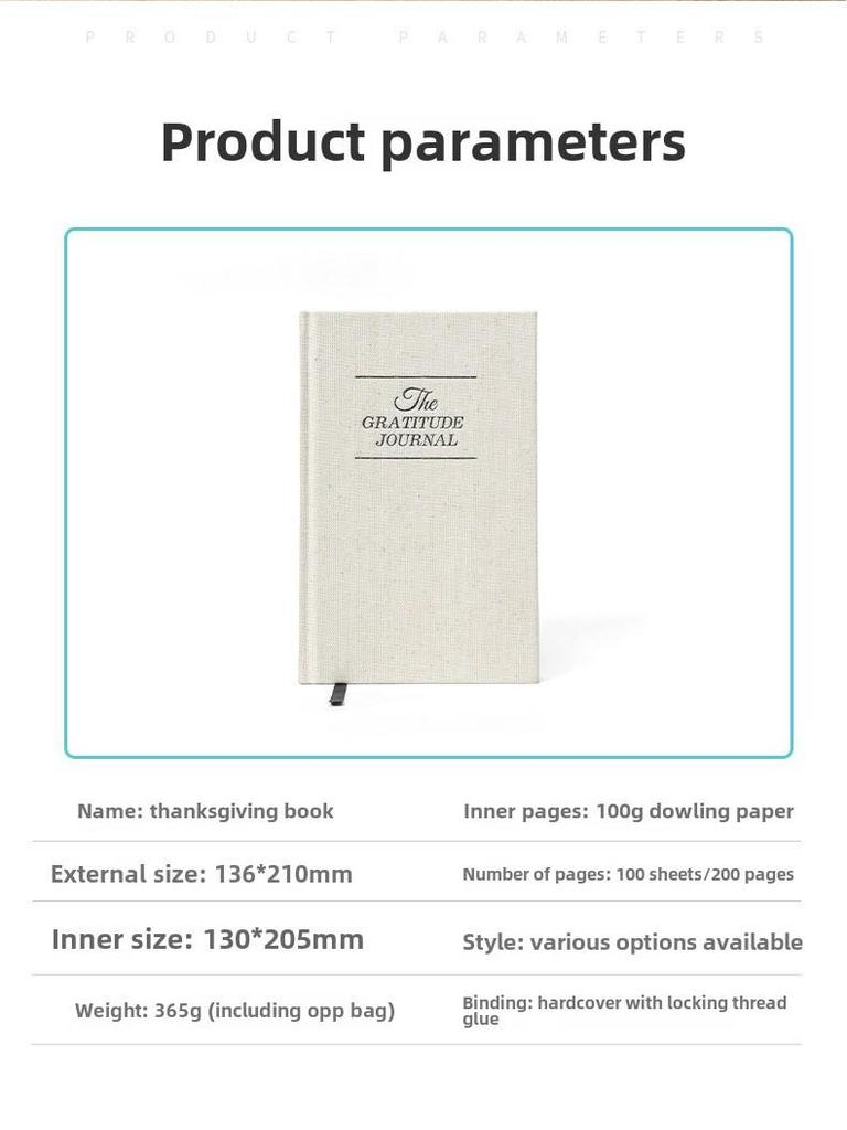 Gold Stamped Linen Gratitude Journal - English Version, Compact 5-Minute Diary