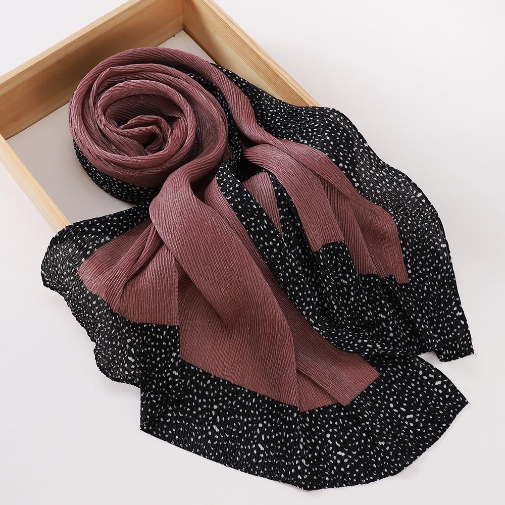 New Women's Bag Head Printed Yarn Scarf, Malaysian Wrinkled Splicing Fashion Package Headscarf