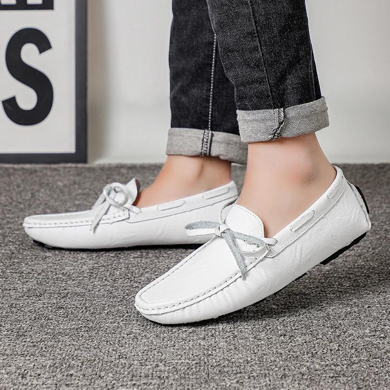 Summer Luxury Brand Men Casual Shoes Soft Genuine Leather Mens Loafers Moccasins Italian Designer Breathable Slip On Boat Shoes