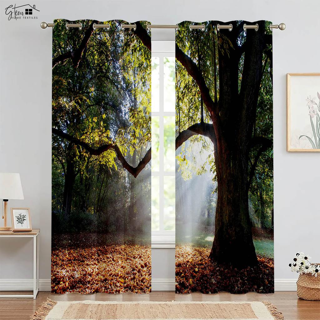 Лесные 3D-шторы с принтом пейзаж зеленый солнечный кленовый лист природа жизненная сила B&B отель спальня гостиная шторы 2 шт.