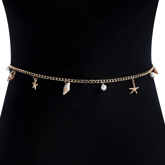 Bohemia Style Beach Waist Chain Imitation Pearl Starfish Conch Charm Vacation Body Chain Belly Chain Jewelry Gift