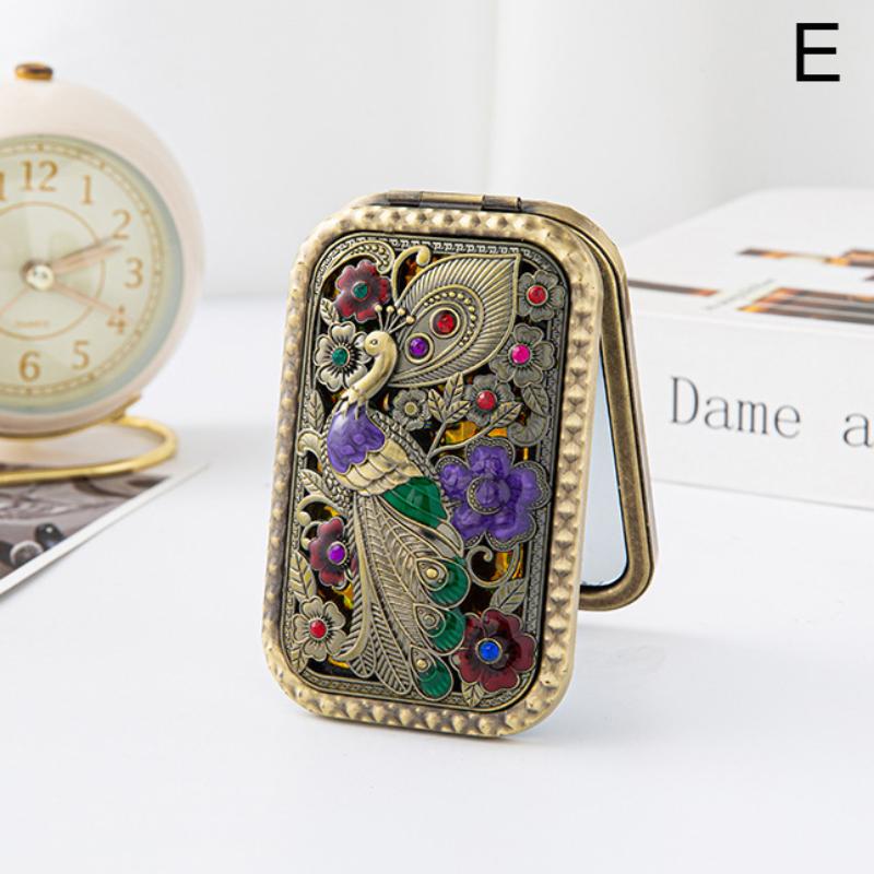 Складное Ретро Ручное Зеркало для Макияжа Компактное Карманное Зеркало с Принтом Павлина Двустороннее Прямоугольное Зеркало для Макияжа и Туалетного Столика