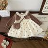 Платье для девочек 2024 года, осеннее милое платье в западном стиле с цветочным принтом