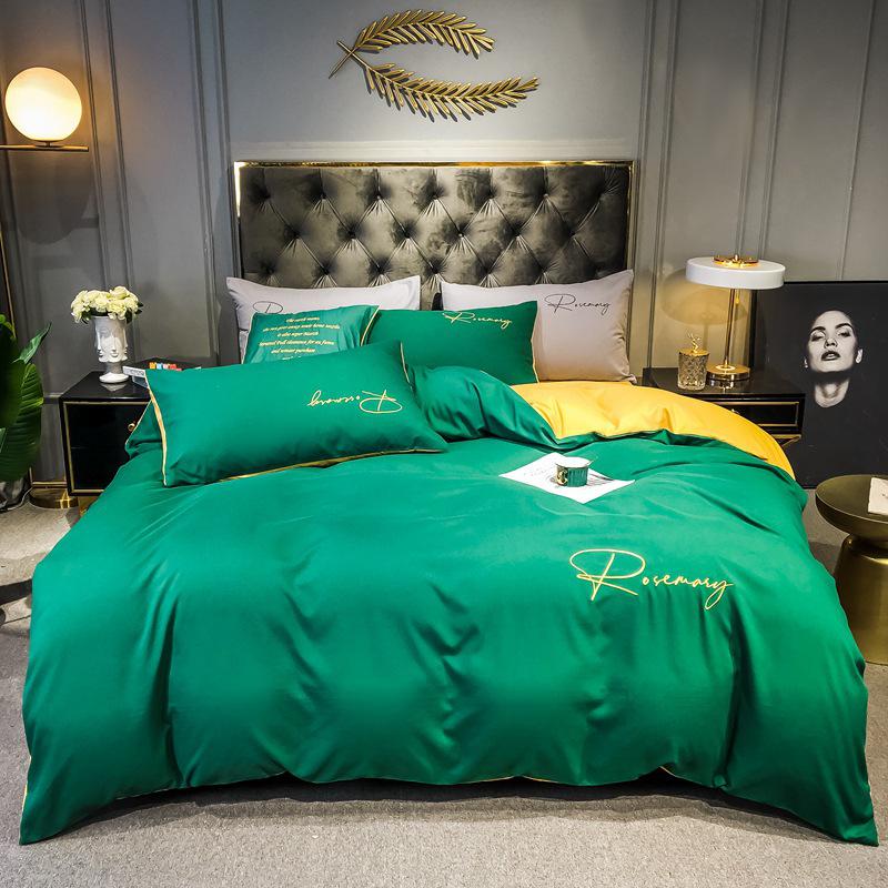 Solid Color Washed Cotton Quilt Cover with Simple Embroidery