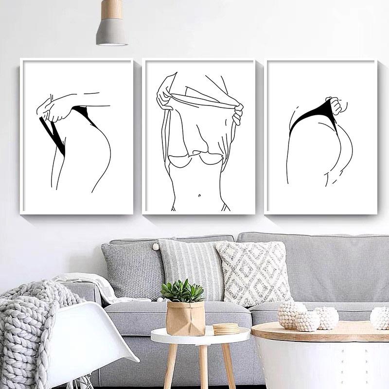 Wall Art Poster Naked Body Minimalist Sexy Woman Line Draw Art Print Black And White Canvas Painting Nordic Pictures Home Decor