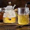 Glass Honey Container Honey Jars with Dipper and Lid Farmhouse Kitchen Decor Honey Holder Beehive Honey Dish Honey Storage Jar