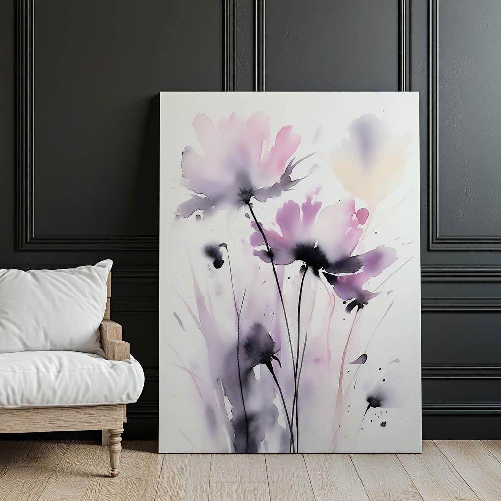 Delikatne Kwiaty Akwarelowe Delikatne Kwiaty Akwarelowe, 30X40 Cm, Rama Aluminiowa Czarna, Papier Matowy 230 Gsm