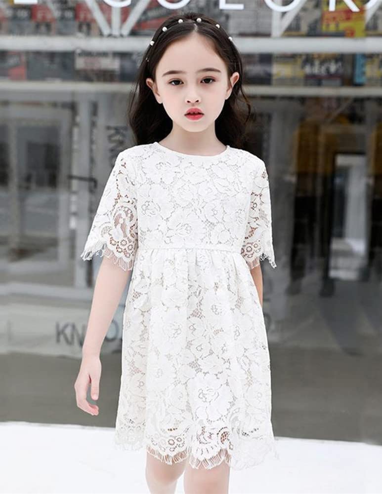 White Short Size Perfect for Memorial and This formal lace dress is and stylish in Biei-ya Children's All-Lace Dress, Sleeves, 130, Weddings,