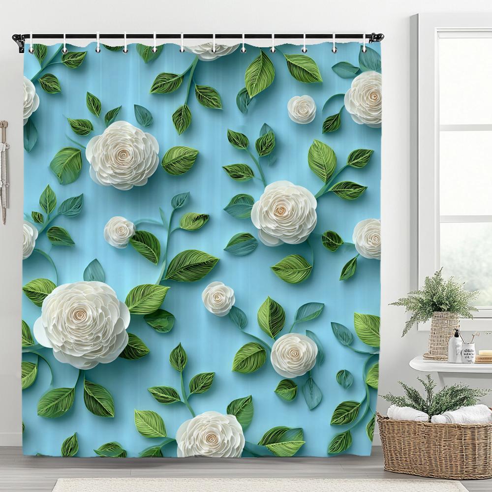Light relief oil painting texture white small flower shower curtain, bathroom decorative shower curtain,Home Curtain with Hooks