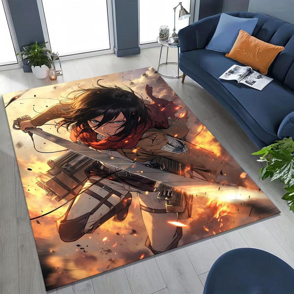 Anime Attack On Titan Eren Mikasa Cartoon Rug for Bedroom Living Room Sofa Home Doormat Decor,Kids Play Non-slip Floor Mat Gift