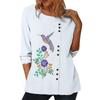 Женский белый хлопковый топ с круглым вырезом, длинными рукавами и 6 яркими цветочными узорами