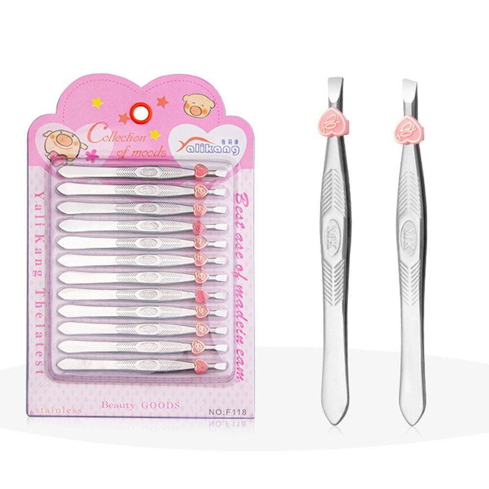 12PCS Straight Mouth/Diagonal Eyebrow Grooming Tweezers Eyelash Tweezers  Makeup Application