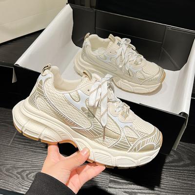 Новые женские кроссовки в стиле ретро, повседневная обувь из дышащей сетки, повседневная обувь с круглыми ремешками на носке, кроссовки на толстой подошве, размер 35-40