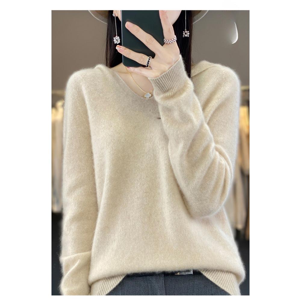 New Autumn and Winter Woolen Sweater Women's Knitted Hooded Sweatshirt Loose Base Layer