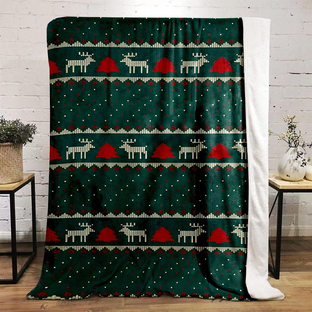 Festive Reindeer and Tree Pattern Blanket Patterned flannel blanket perfect for the bedroom living room, sofa, or a little nap