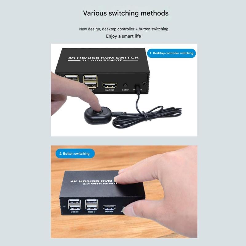 KVM-переключатель HDTV 2 входа 1 выход 4K 3840x2160 USB Клавиатуры Мышь Разделяемый Селектор Переключатель 4K 3840x2160 Для ПК Ноутбука Офиса
