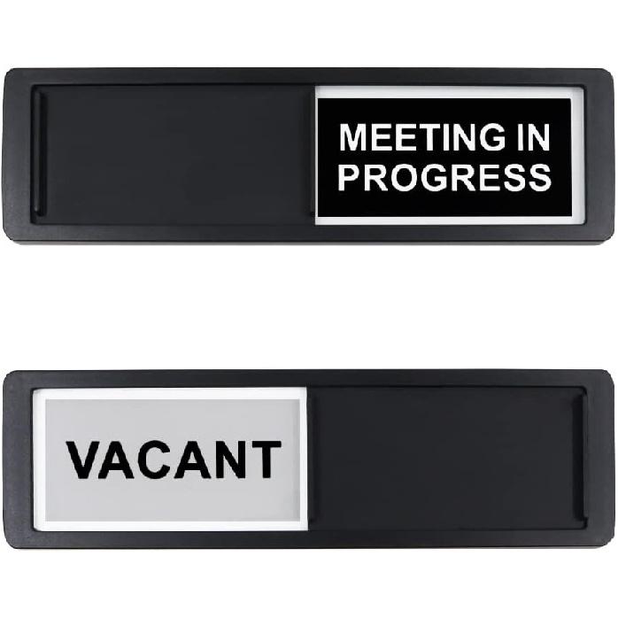 2 Pcs Privacy Sign, Vacant/Meeting in Progress Sign, 7 x 2 Inch Door Sign for Office Conference, Tells Whether Room Vacant or In a Meeting, Slider