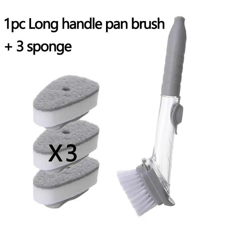 Щетка для чистки кухни с губкой для мытья посуды 2 в 1 Щетка для мытья посуды с длинной ручкой Бытовые чистящие средства